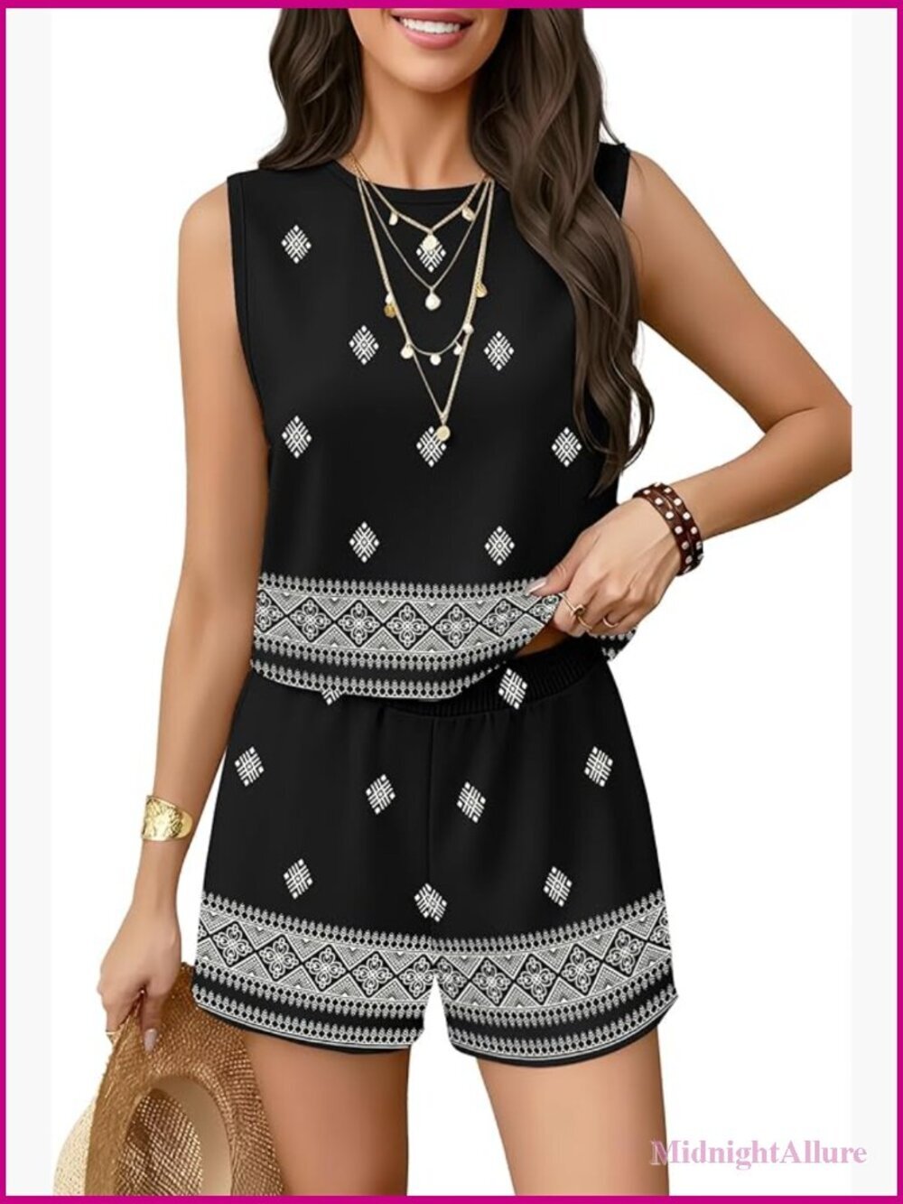 2 Piece Short Set Summer Lounge Tank Top Crew Neck Sleeveless Matching Pockets